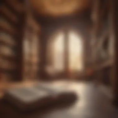 Timeless Wisdom in Literature A serene library filled with classic literature