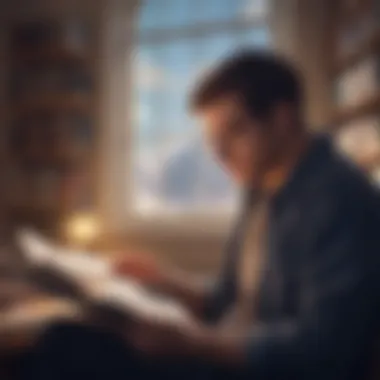 A person reflecting while reading a motivational book