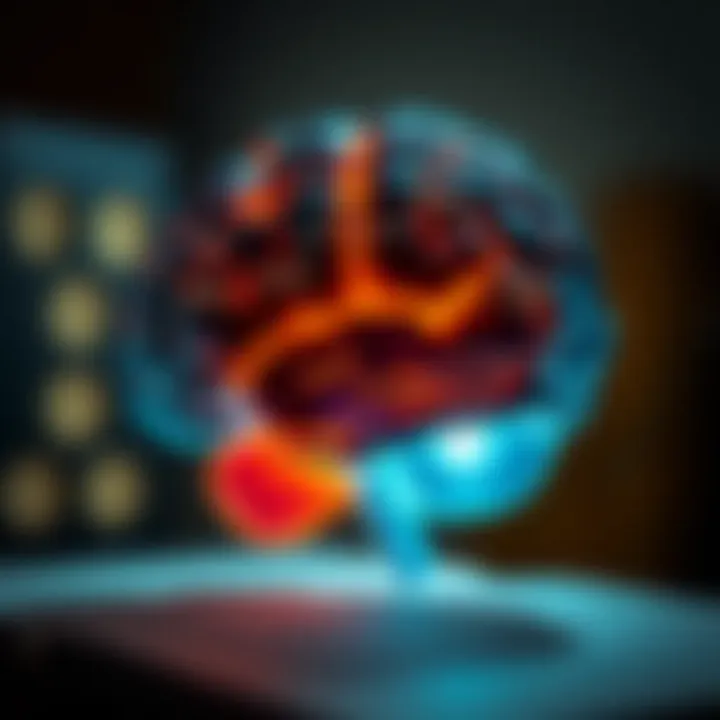 A close-up of a brain illustration highlighting cognitive processes during reading and listening