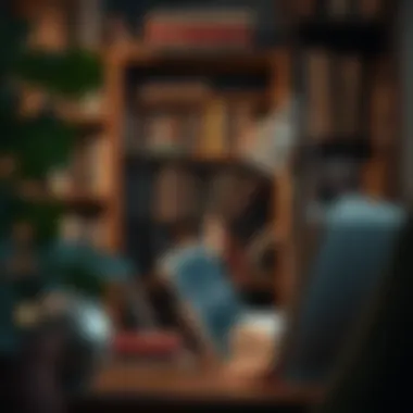 A cozy reading nook with psychology books on a shelf