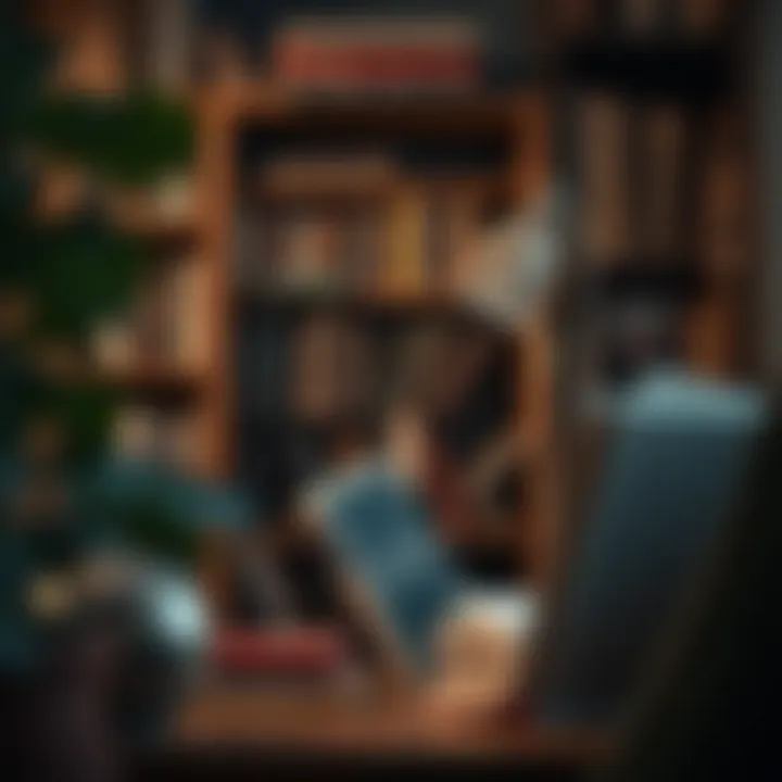 A cozy reading nook with psychology books on a shelf