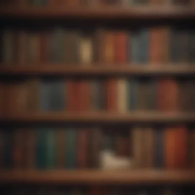 Historical Literature Collection A collection of historical books on a wooden shelf