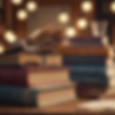Diverse Books for Intellectual Growth A stack of diverse books on a wooden table, symbolizing knowledge expansion.