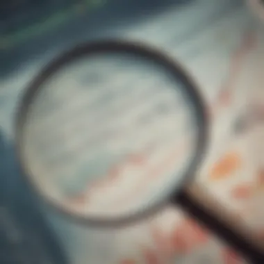 A magnifying glass over a stock market chart