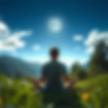 A tranquil scene of a person meditating in nature