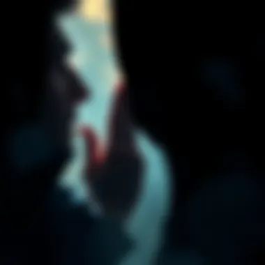 A shadowy figure whispering secrets into the ear of another