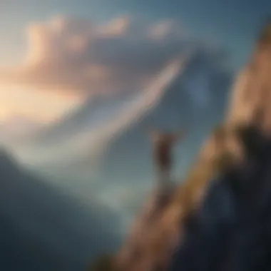 Reaching New Heights in Self-Reliance A person standing atop a mountain, representing achievement