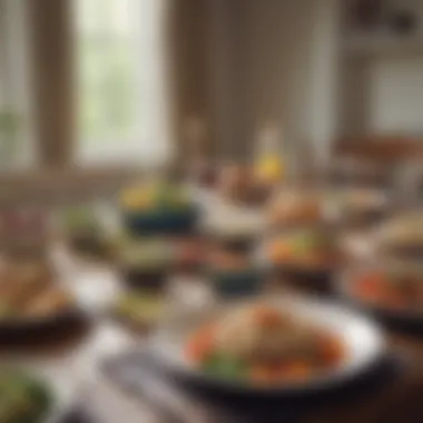 A serene table setting promoting mindful eating with a variety of wholesome dishes