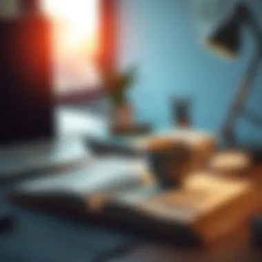 Personal Development Space A serene workspace with a cup of coffee and an open book for personal development