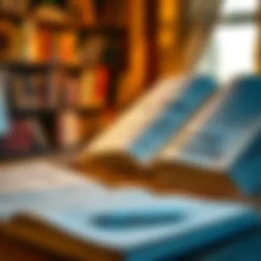 Strategy Planning with Literature A notepad and pen on a table with an open book illustrating strategy planning