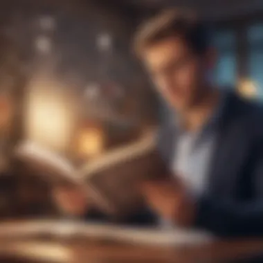 Engaging with Financial Knowledge A person reading a financial book with notes