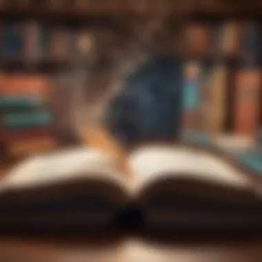 Ideas Flowing from Literature An open book with ideas flowing out