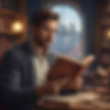 Reading Classic Entrepreneurial Literature A thoughtful individual reading a classic entrepreneurial book
