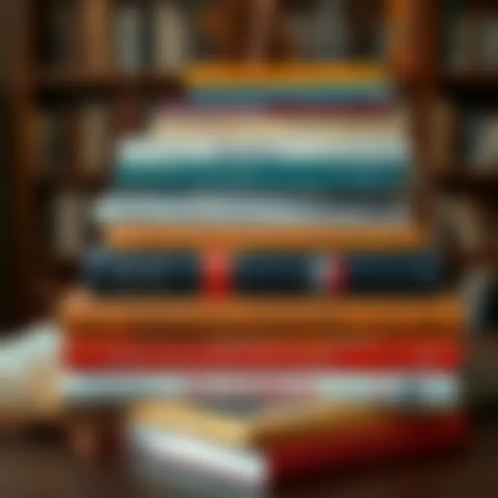 Contemporary Voices in Literature A collection of modern novels and essays stacked artistically