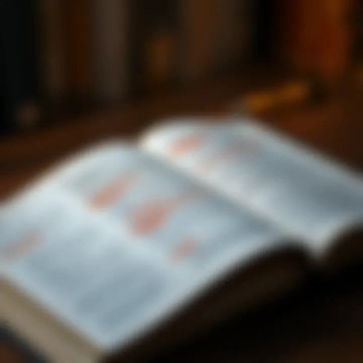 An open book with highlighted passages and notes