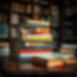A stack of influential books on a wooden desk
