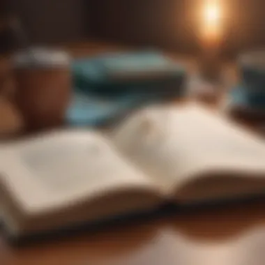 Insights Through Reflection An open book with highlighted passages and a notebook.