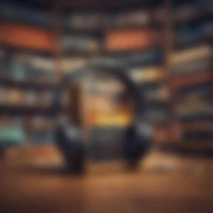 An illustration depicting various genres of audio content available in audible collections.