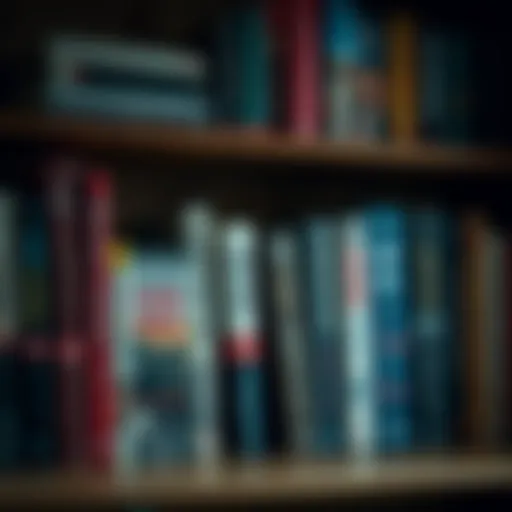 Diverse audiobooks on a wooden shelf