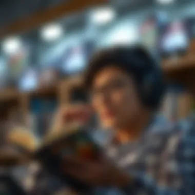 Person listening to audiobooks with headphones