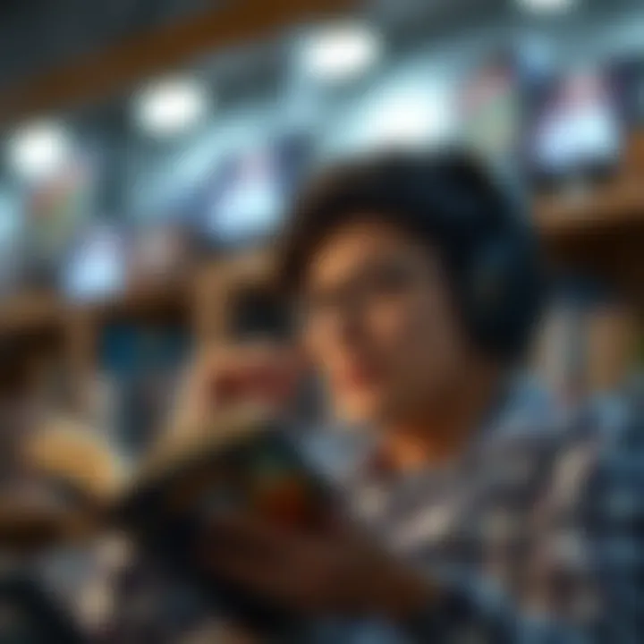 Person listening to audiobooks with headphones