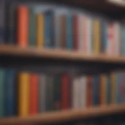 A collection of diverse books stacked on a wooden shelf, showcasing various genres for personal growth.