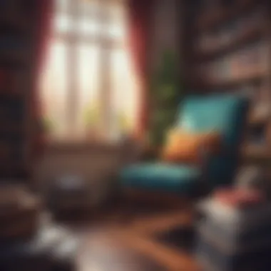 Inviting Reading Space A tranquil reading corner with a comfortable chair and a small table filled with books, inviting readers to explore.