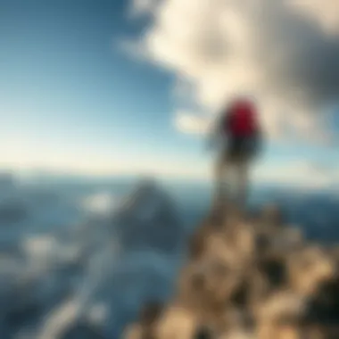 Conquering Challenges A mountain climber conquering a peak representing determination