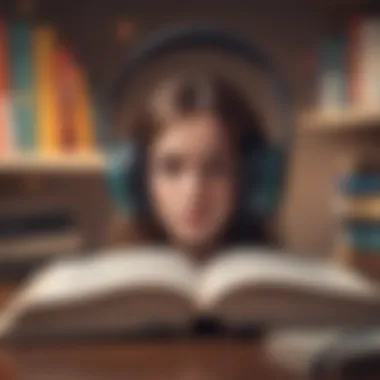 Open book with headphones illustrating learning