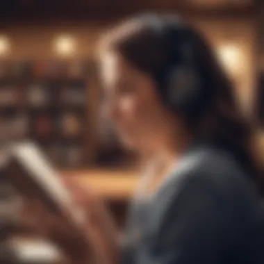 Person listening to an audiobook with a thoughtful expression