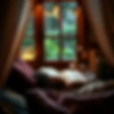 A cozy reading nook with headphones and a digital device