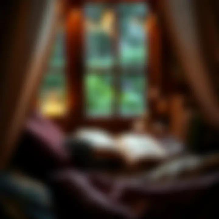 A cozy reading nook with headphones and a digital device