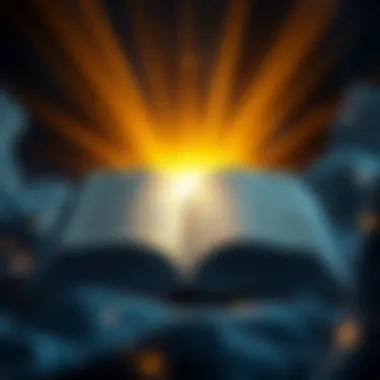 An open book with rays of light representing knowledge and growth