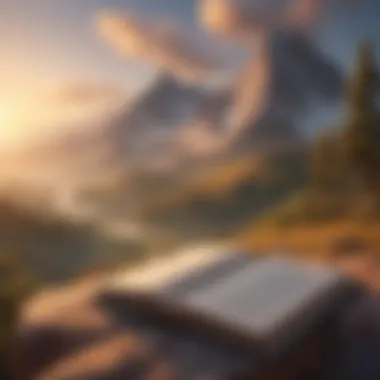 The Dawn of Insight A tranquil mountain landscape at sunrise, symbolizing inner peace and wisdom.