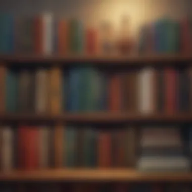 A Tapestry of Genres A bookshelf adorned with diverse literary genres and colorful spines.