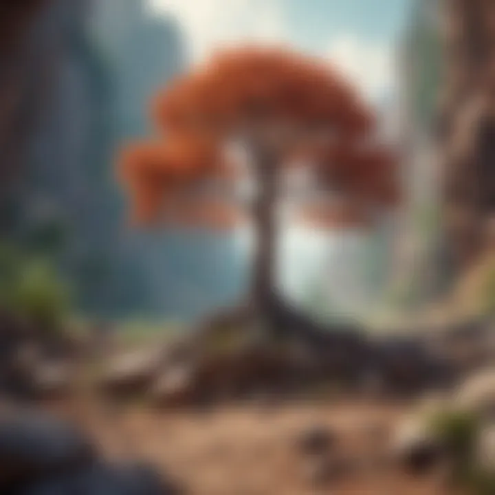 A tree growing amidst a rocky landscape, representing personal transformation and resilience