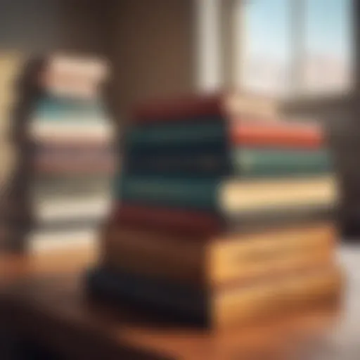 A collection of motivational leadership books stacked on a desk