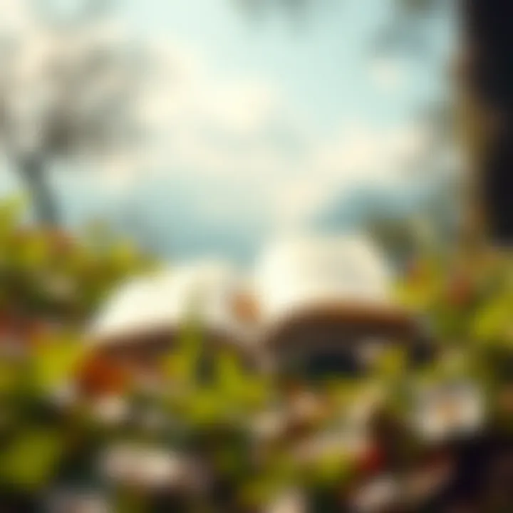 An open book surrounded by nature symbolizing wisdom