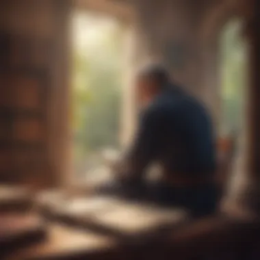 Contemplating Historical Insights A person reflecting on history books in a serene setting