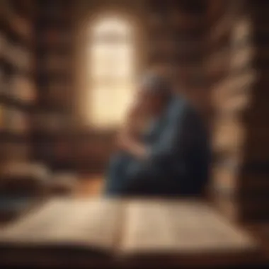 Contemplation in Philosophy A contemplative figure surrounded by classic philosophical texts