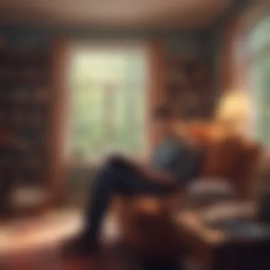 A person reflecting while reading a psychology book in a cozy setting