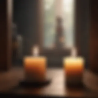 Focus and Inner Light A candle flickering in a dark room, illustrating the essence of meditation and focus