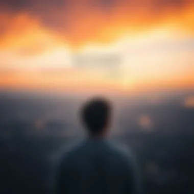 Person looking towards the horizon with a quote in the sky