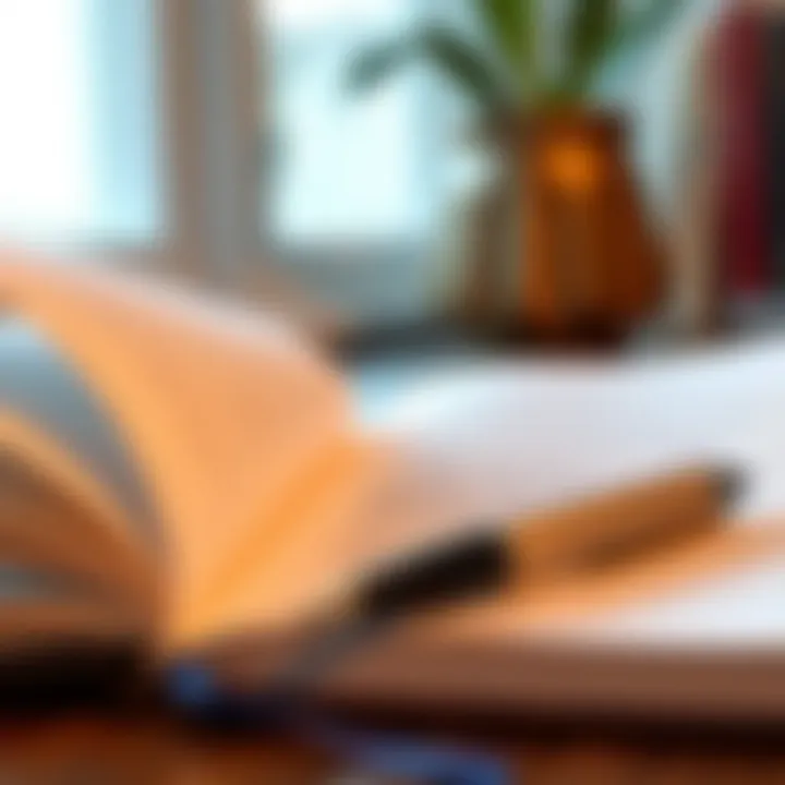 Open journal with motivational quotes and a pen