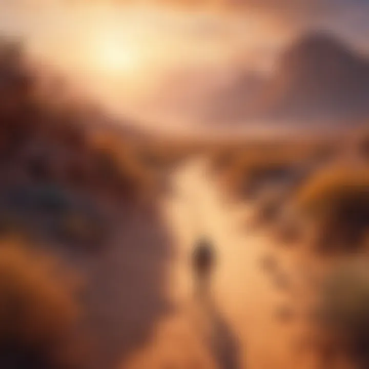 A mystical desert landscape representing the journey in 'The Alchemist'