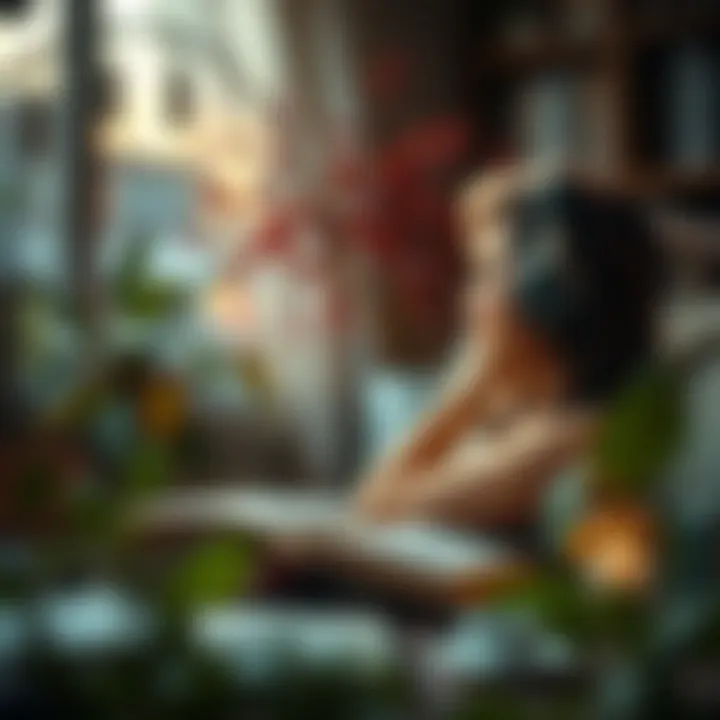 A serene environment for audiobook listening with headphones