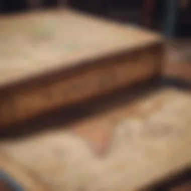 A close-up of a vintage book open to a historical map