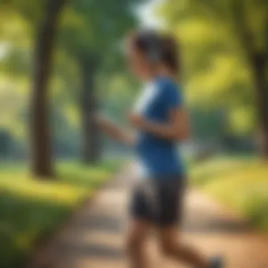 A person enjoying an audiobook while jogging in a park