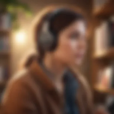 Person engaged in listening to an audiobook