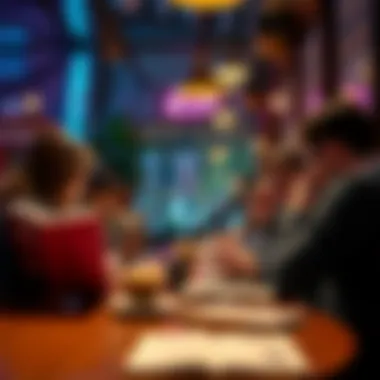 A vibrant café scene with patrons engrossed in reading